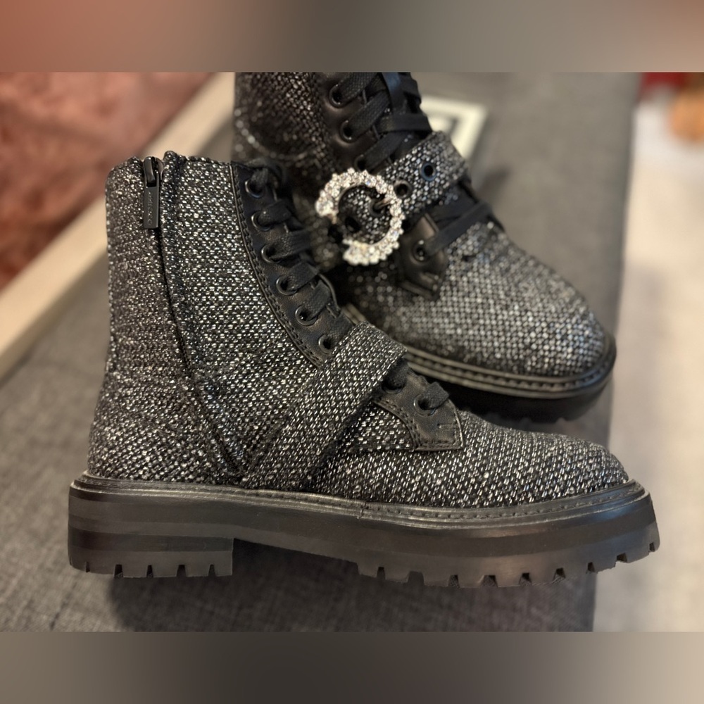 Jimmy Choo Glistening Tweed Embellished Flat Ankle Boots NWOT SZ36.5 US SZ 6.5 - Picture 6 of 12